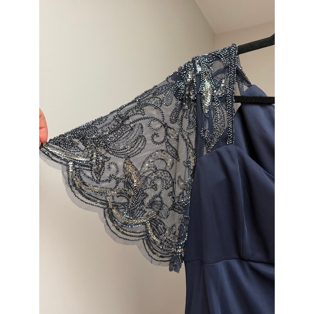 NEW NWT Xscape 5059X Navy Maxi Gown Flutter Sleeve size 16 - Picture 5 of 7